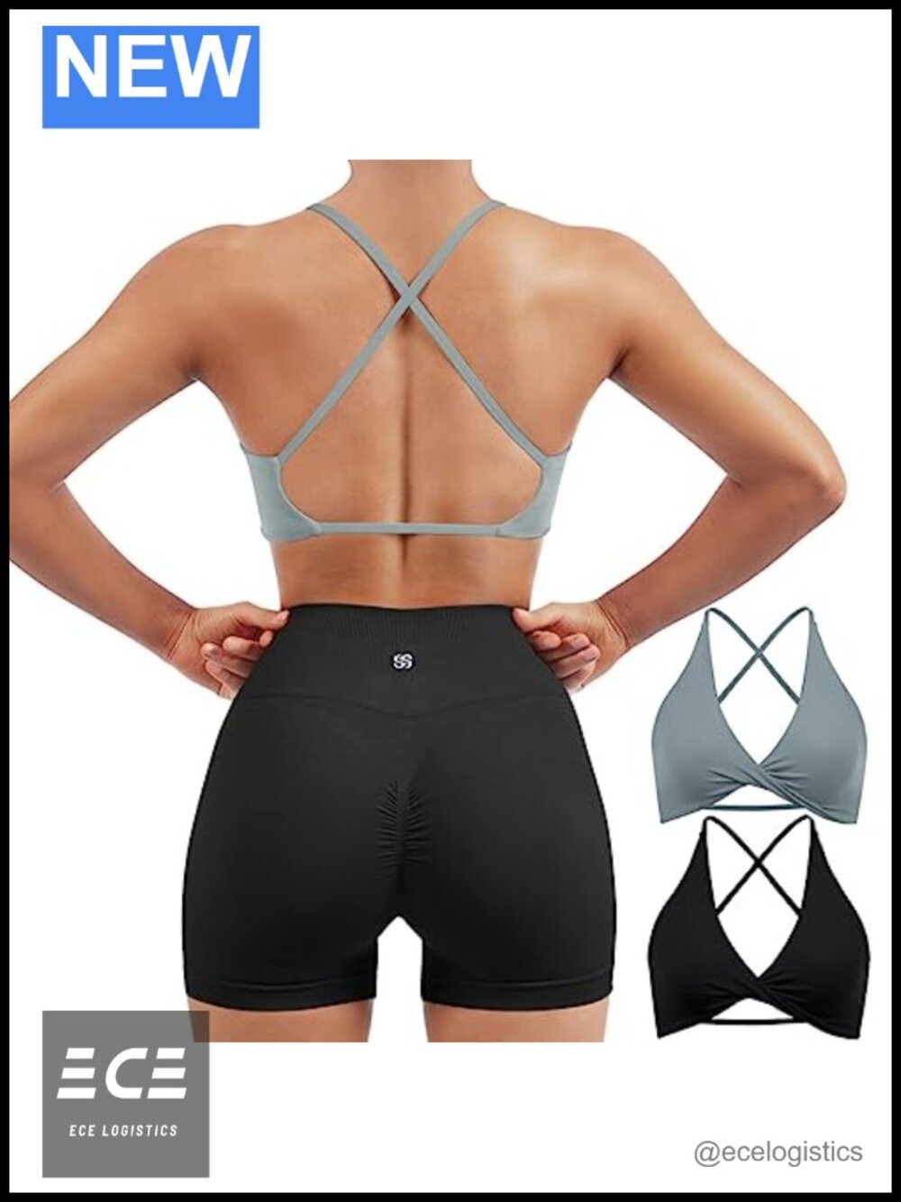Women's Strappy Open Back Sports Bra Pack Twist V Neck Workout Crop Tops